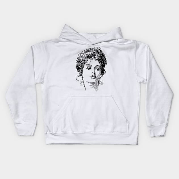 Gibson Girl Portrait Kids Hoodie by banditotees